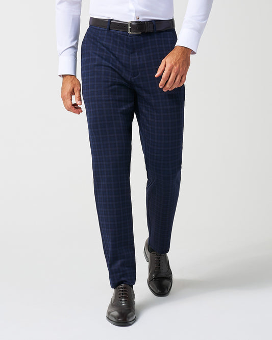 Athletic Fit Stretch Wool Suit Pants - Blue Plaid | State & Liberty Suits|Bottoms