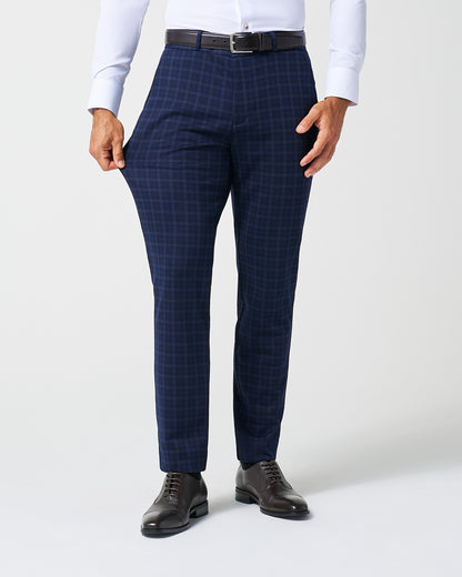 Athletic Fit Stretch Wool Suit Pants - Blue Plaid | State & Liberty Suits|Bottoms