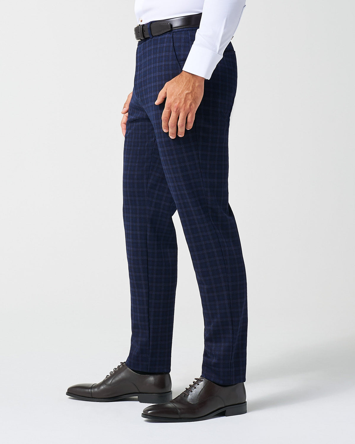 Athletic Fit Stretch Wool Suit Pants - Blue Plaid | State & Liberty Suits|Bottoms