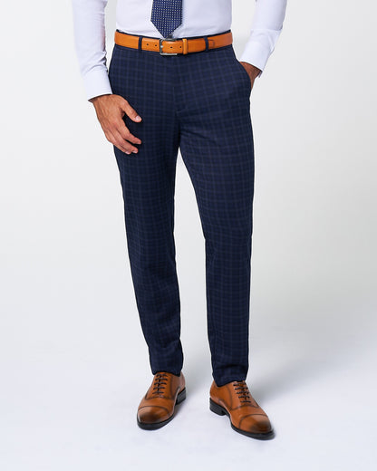 Athletic Fit Stretch Wool Suit Pants - Blue Plaid | State & Liberty Suits|Bottoms