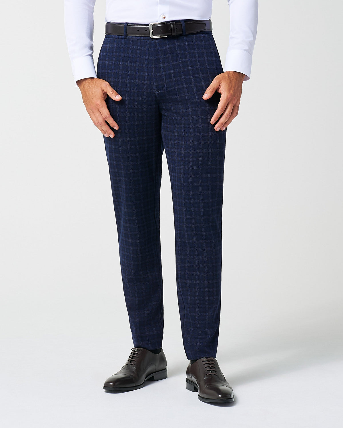 Athletic Fit Stretch Wool Suit Pants - Blue Plaid | State & Liberty Suits|Bottoms