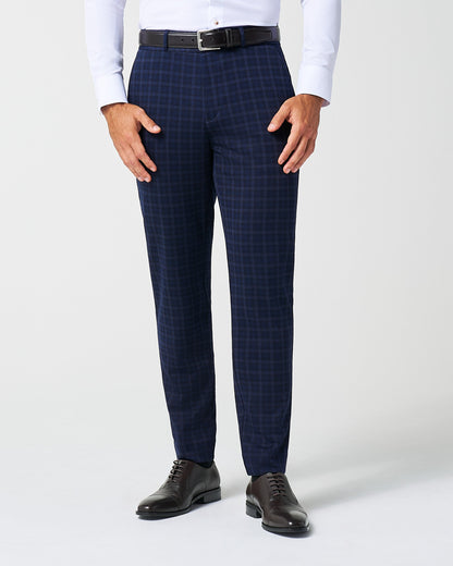 Athletic Fit Stretch Wool Suit Pants - Blue Plaid | State & Liberty Suits|Bottoms