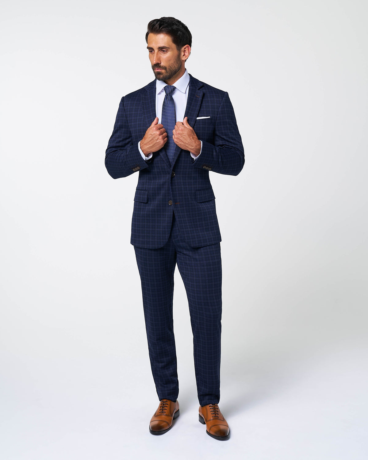 Athletic Fit Stretch Wool Suit Pants - Blue Plaid | State & Liberty Suits|Bottoms