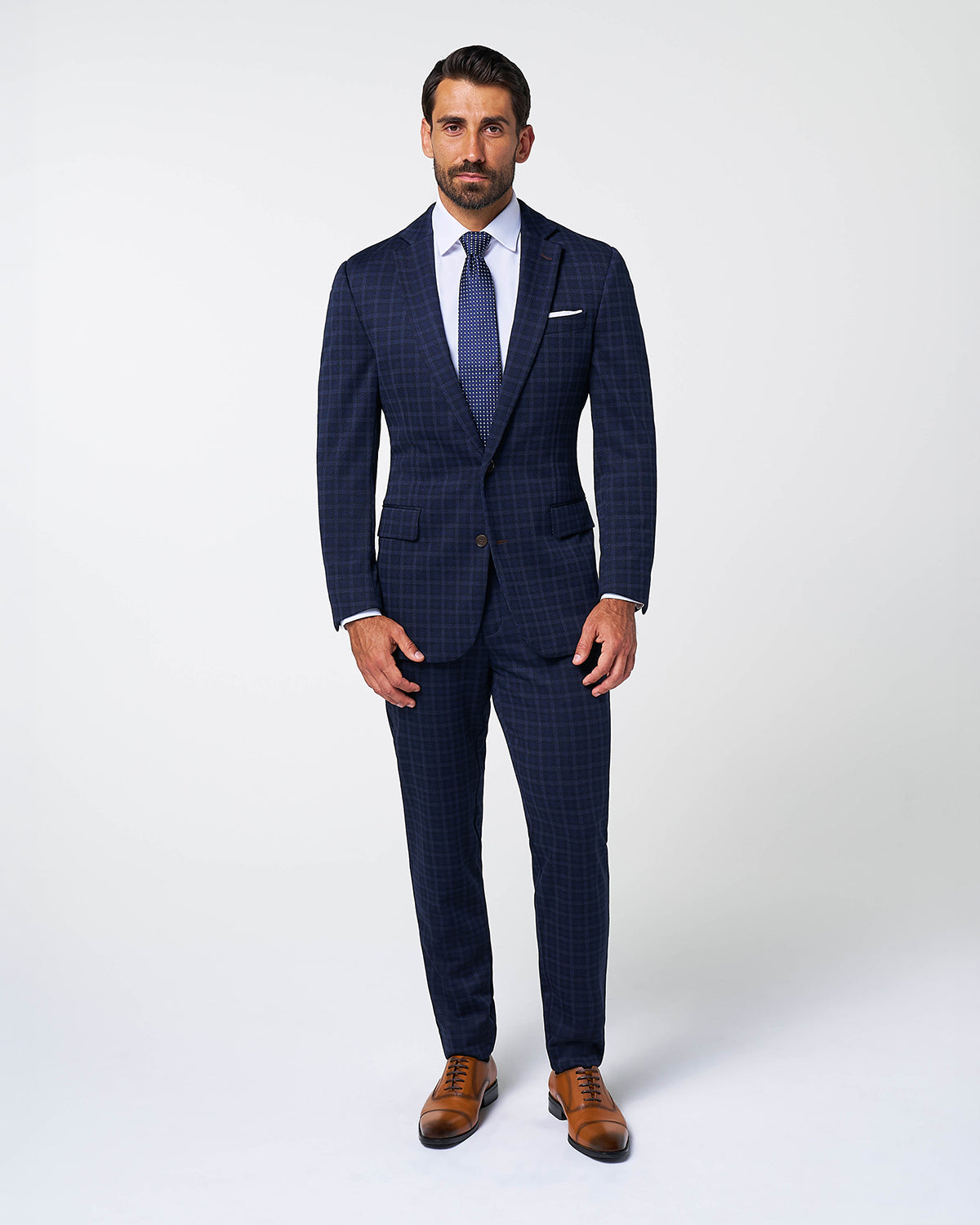 Athletic Fit Stretch Wool Suit Pants - Blue Plaid | State & Liberty Suits|Bottoms
