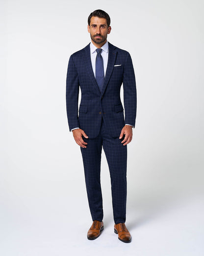 Athletic Fit Stretch Wool Suit Pants - Blue Plaid | State & Liberty Suits|Bottoms