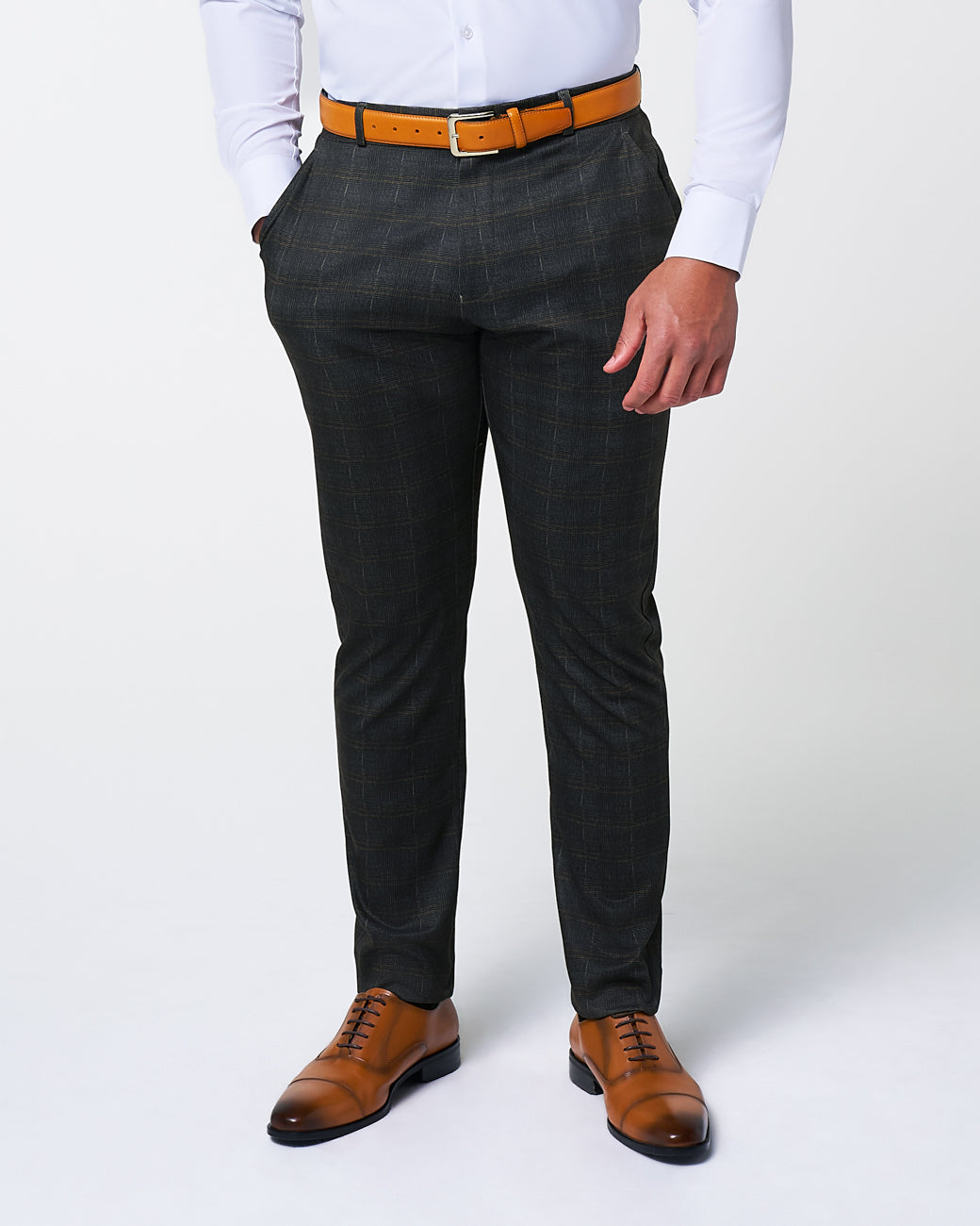 Athletic Fit Stretch Suit Pants - Brown Plaid | State & Liberty Suits|Bottoms