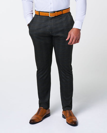 Athletic Fit Stretch Suit Pants - Brown Plaid | State & Liberty Suits|Bottoms