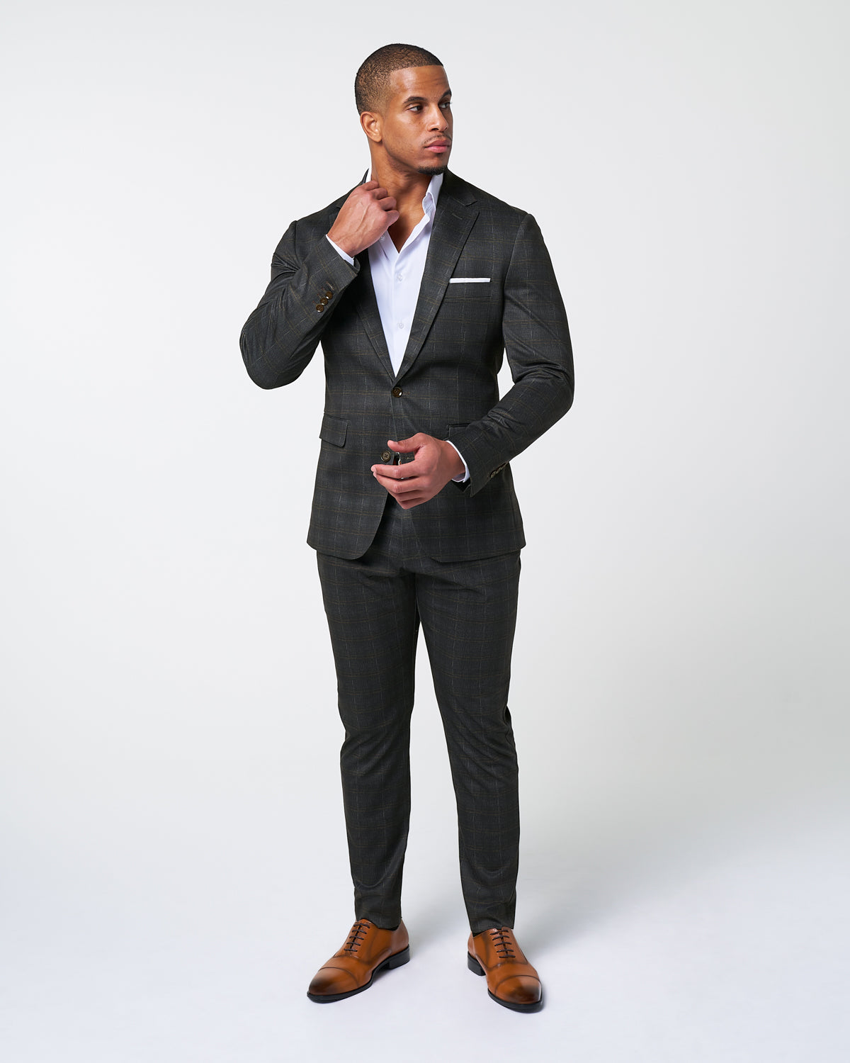 Athletic Fit Stretch Suit Pants - Brown Plaid | State & Liberty Suits|Bottoms