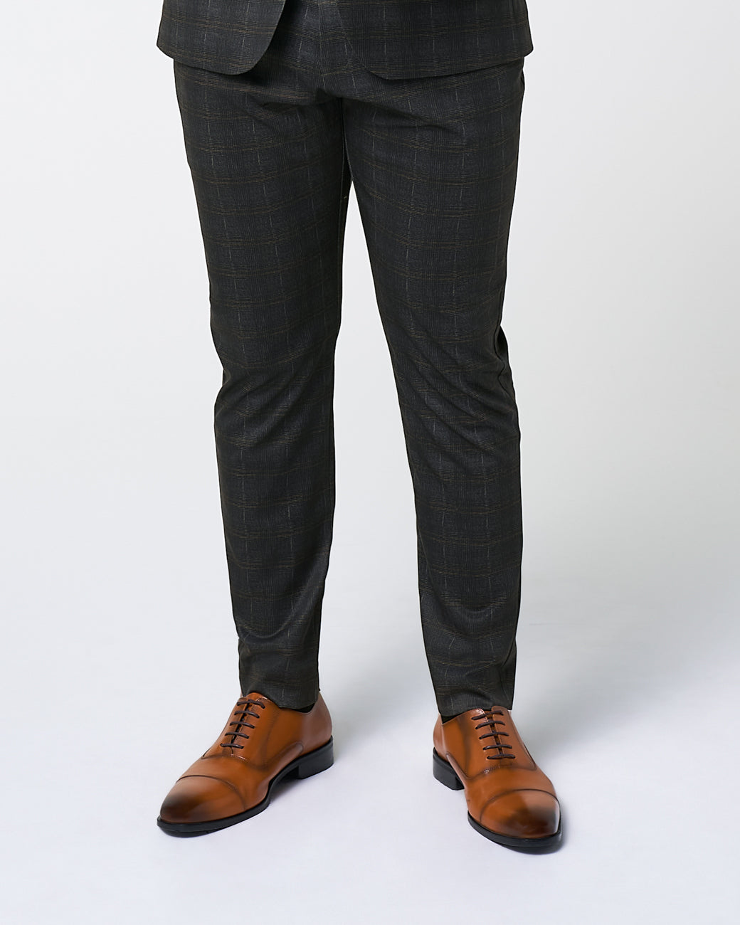 Athletic Fit Stretch Suit Pants - Brown Plaid | State & Liberty Suits|Bottoms