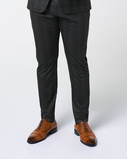 Athletic Fit Stretch Suit Pants - Brown Plaid | State & Liberty Suits|Bottoms