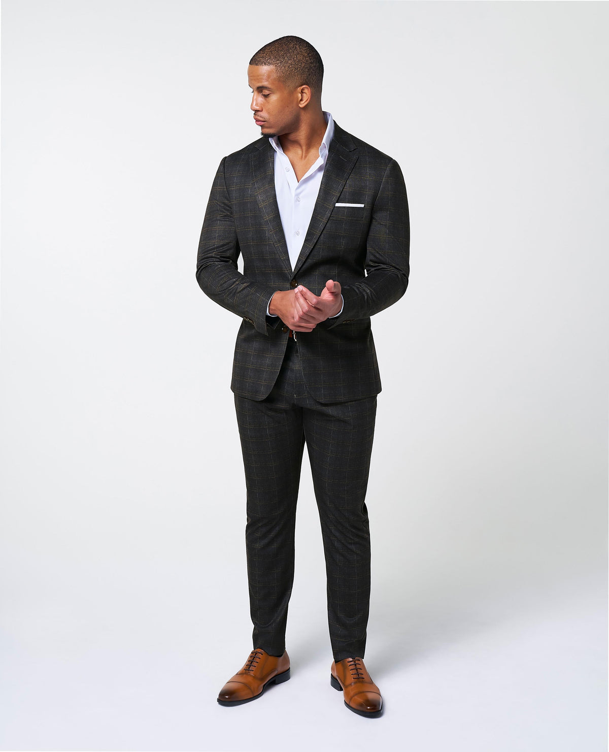 Athletic Fit Stretch Suit Pants - Brown Plaid | State & Liberty Suits|Bottoms