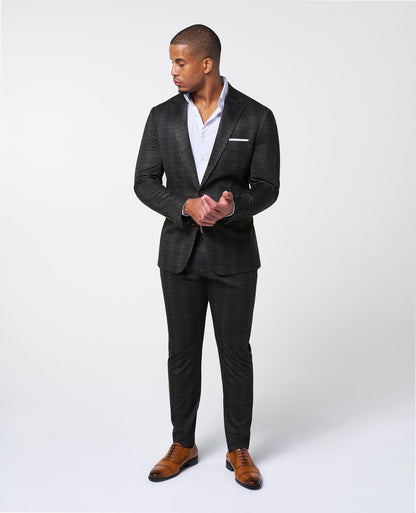 Athletic Fit Stretch Suit Pants - Brown Plaid | State & Liberty Suits|Bottoms