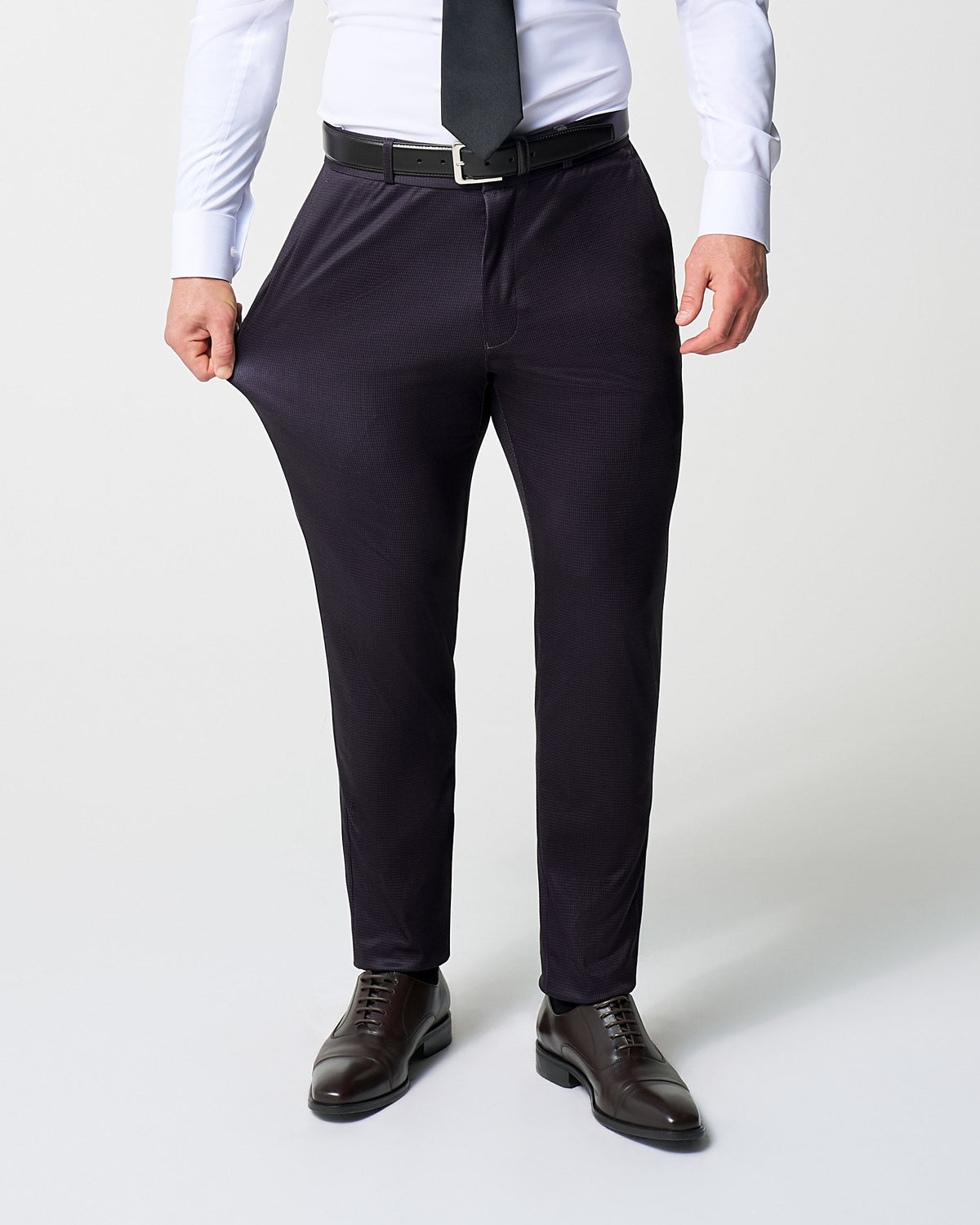 Athletic Fit Stretch Suit Pants - Deep Burgundy Microcheck | State & Liberty Suits|Bottoms