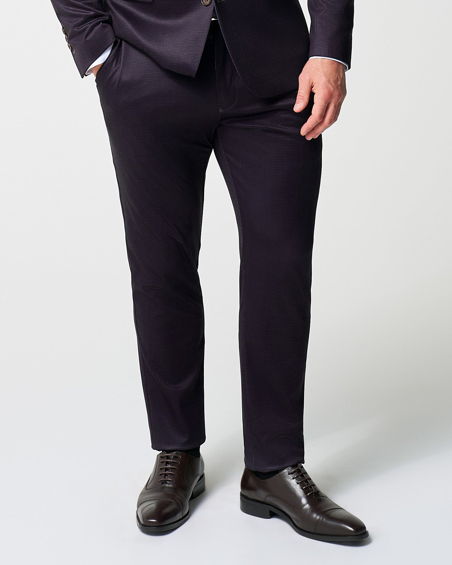 Athletic Fit Stretch Suit Pants - Deep Burgundy Microcheck | State & Liberty Suits|Bottoms