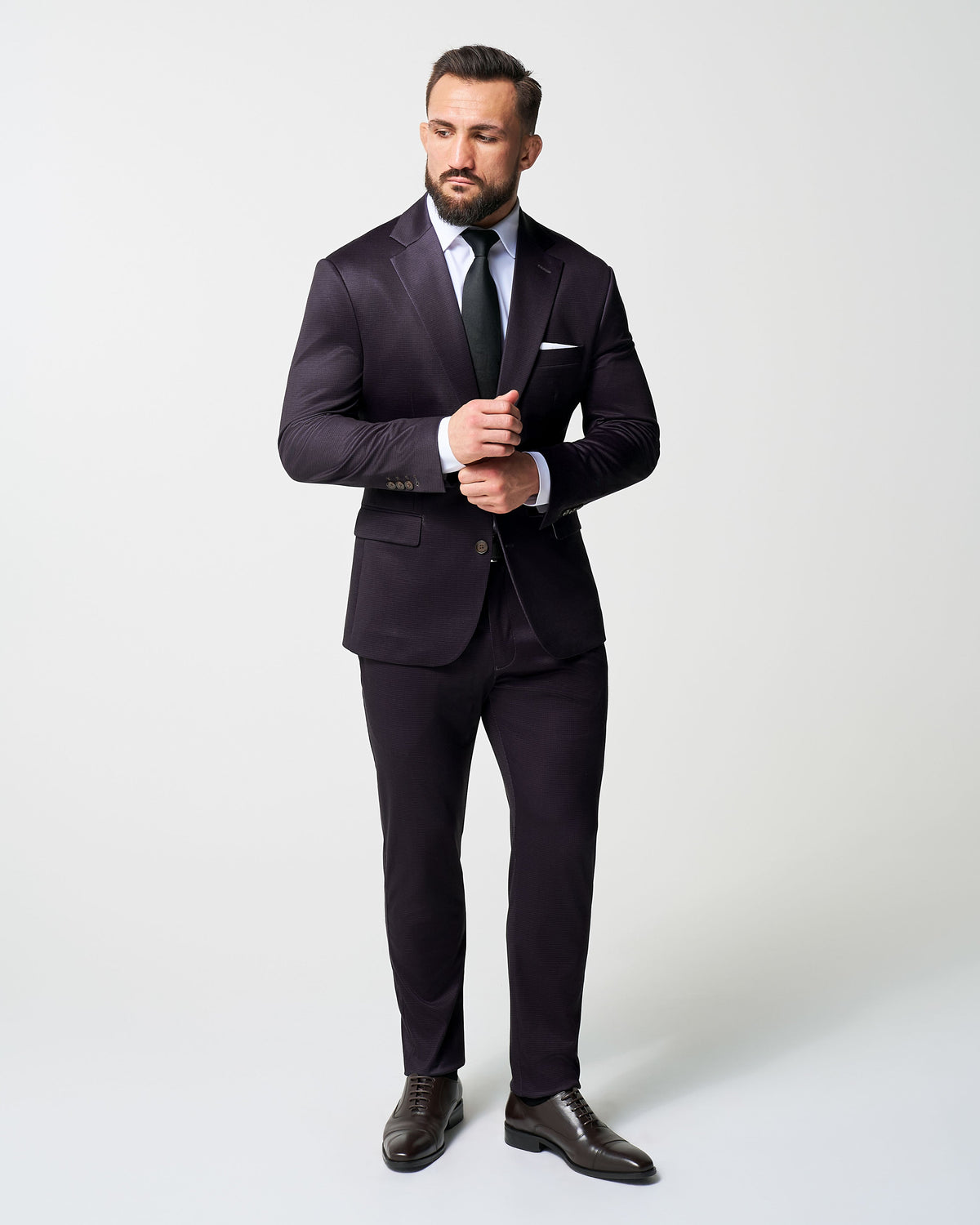 Athletic Fit Stretch Suit Pants - Deep Burgundy Microcheck | State & Liberty Suits|Bottoms