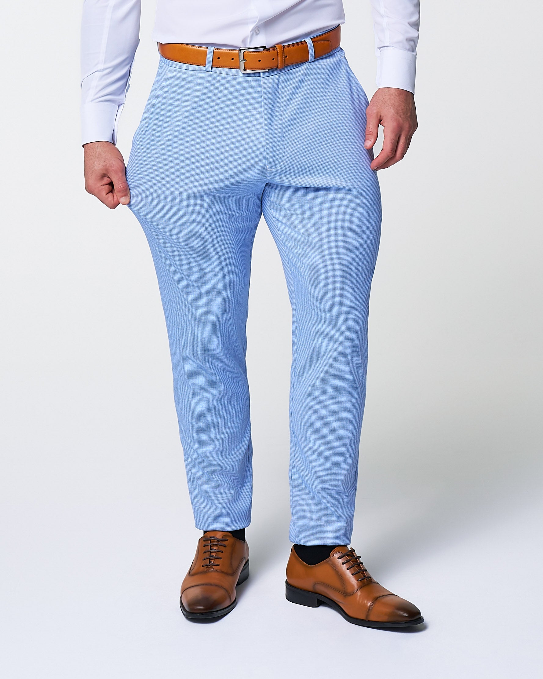 Athletic Fit Stretch Suit Pants - Light Blue Mini Houndstooth | State & Liberty Suits|Bottoms