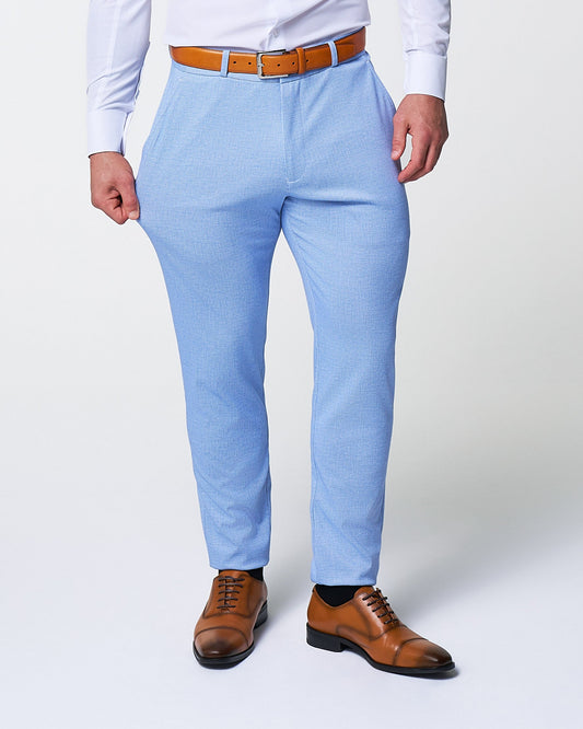 Athletic Fit Stretch Suit Pants - Light Blue Mini Houndstooth | State & Liberty Suits|Bottoms