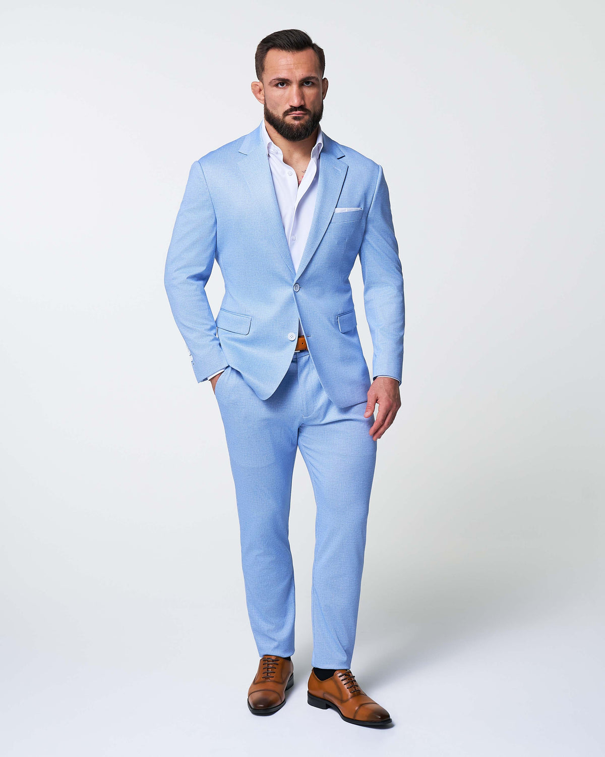 Athletic Fit Stretch Suit Pants - Light Blue Mini Houndstooth | State & Liberty Suits|Bottoms