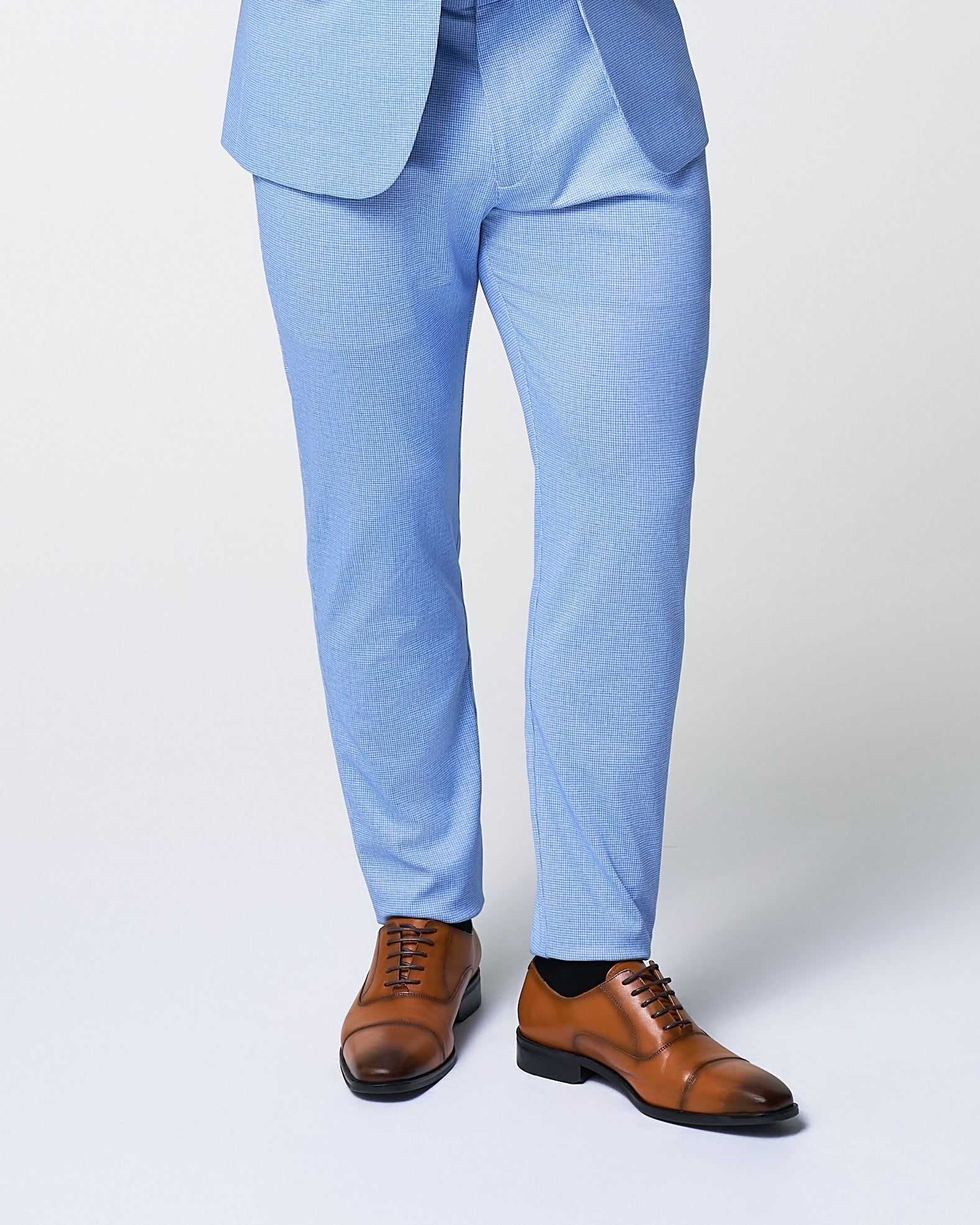 Athletic Fit Stretch Suit Pants - Light Blue Mini Houndstooth | State & Liberty Suits|Bottoms