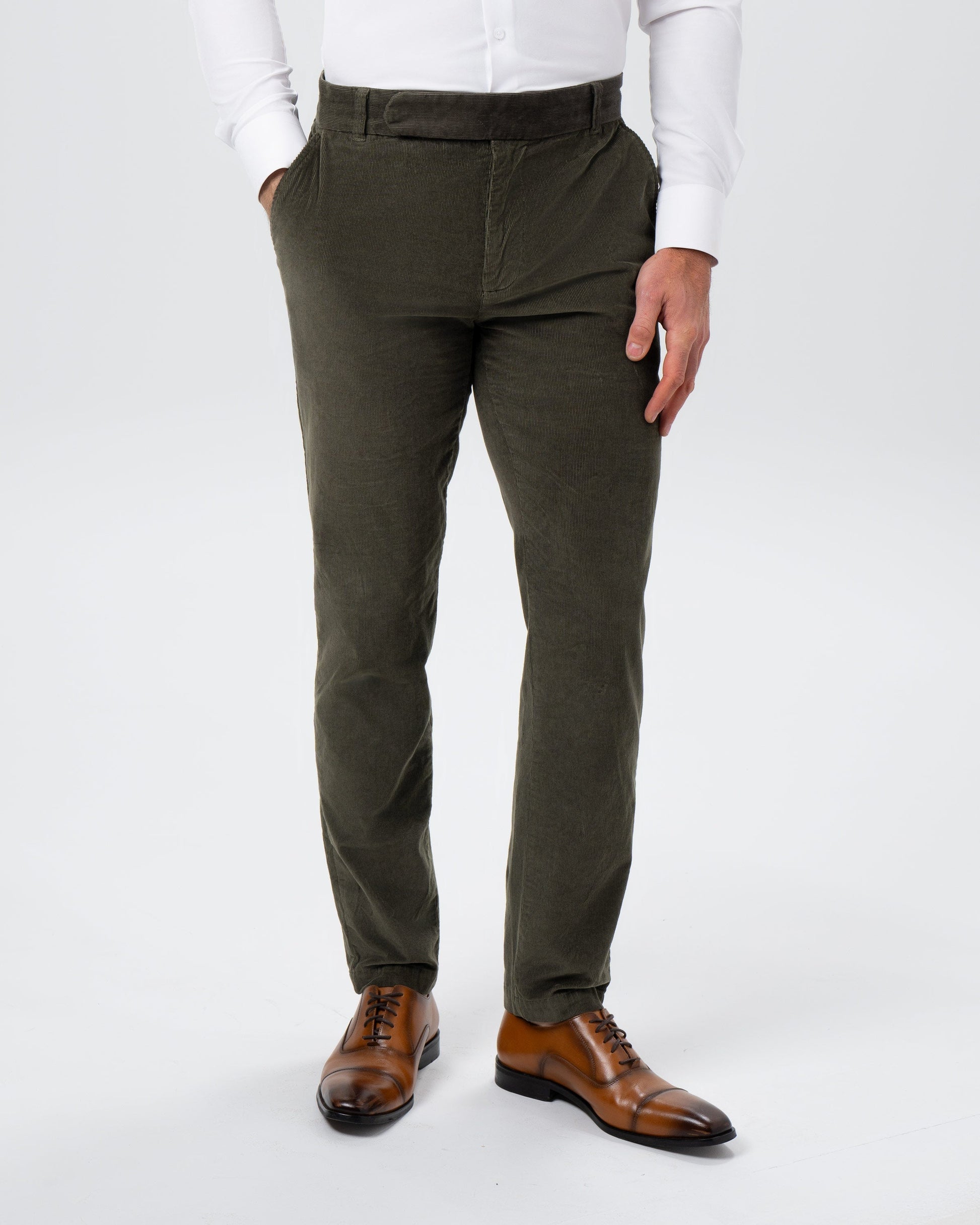 Corduroy Flat Front Waistband Pant - Dark Olive | State & Liberty Suits|Bottoms