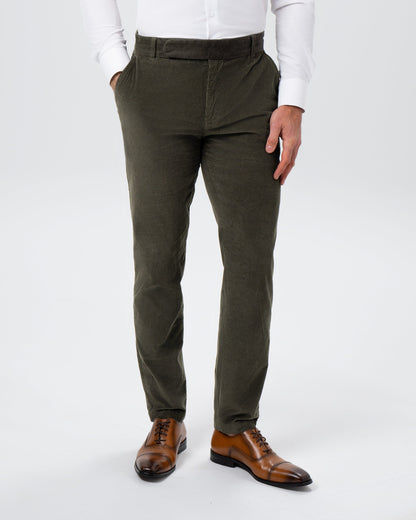 Corduroy Flat Front Waistband Pant - Dark Olive | State & Liberty Suits|Bottoms