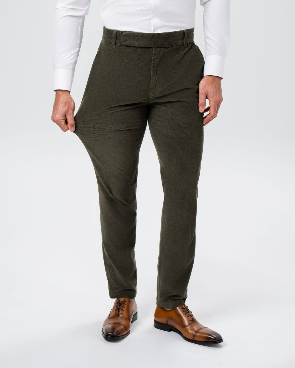 Corduroy Flat Front Waistband Pant - Dark Olive | State & Liberty Suits|Bottoms