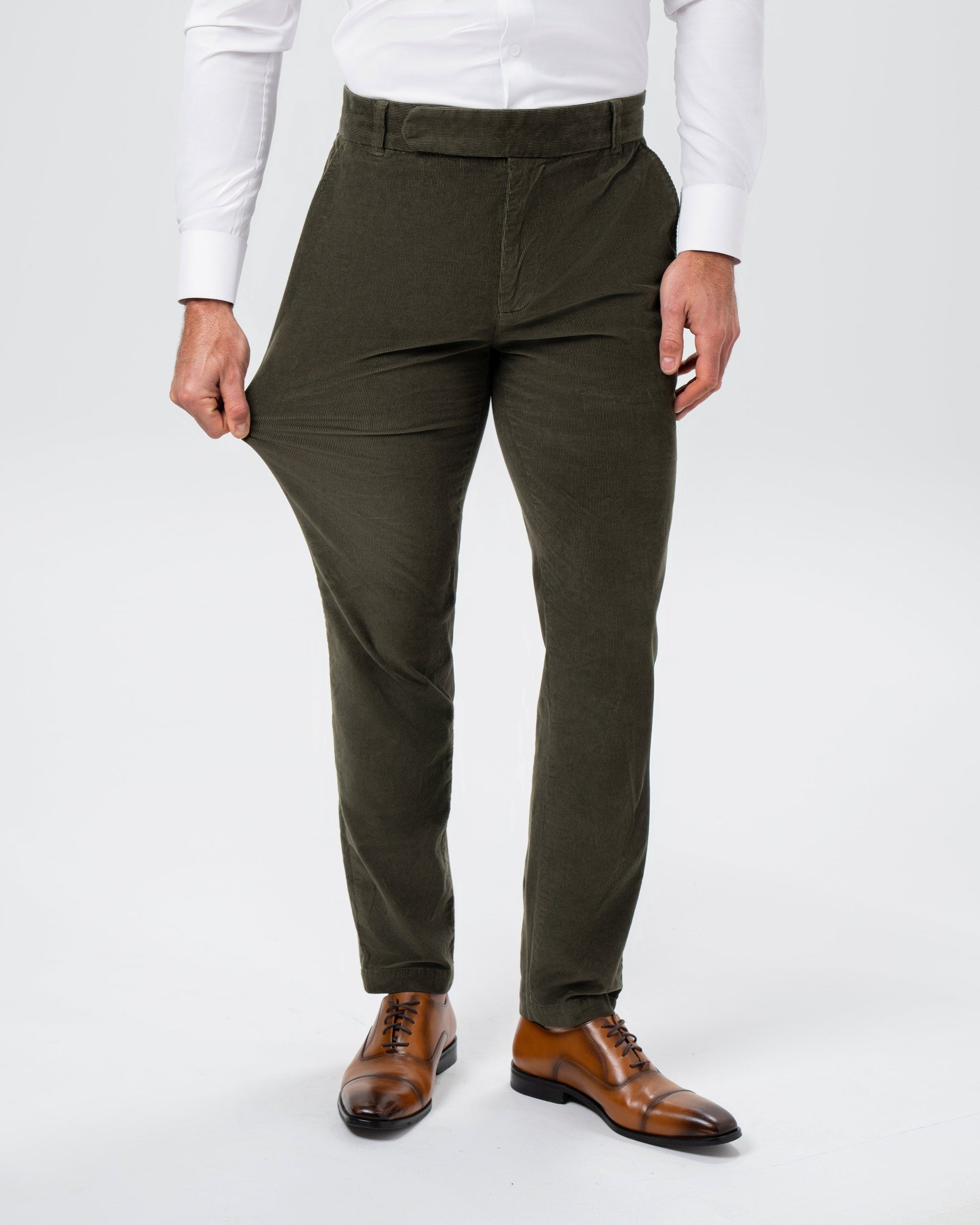 Corduroy Flat Front Waistband Pant - Dark Olive | State & Liberty Suits|Bottoms