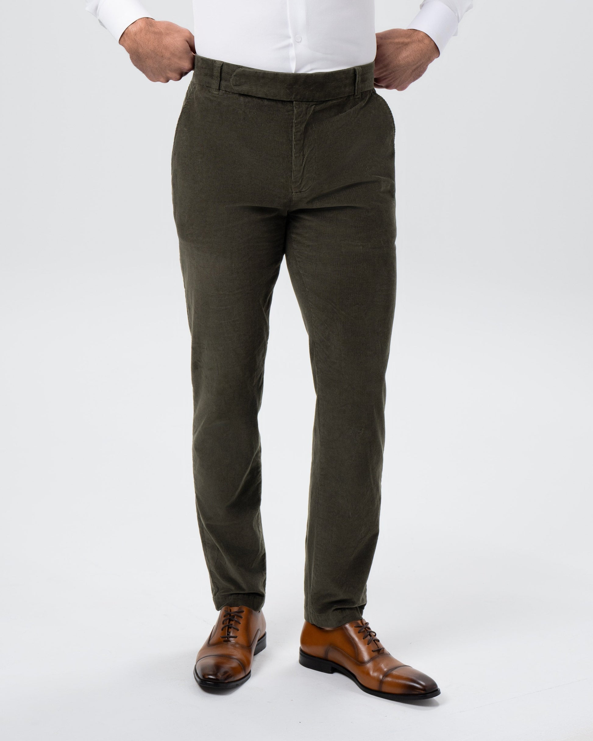 Corduroy Flat Front Waistband Pant - Dark Olive | State & Liberty Suits|Bottoms