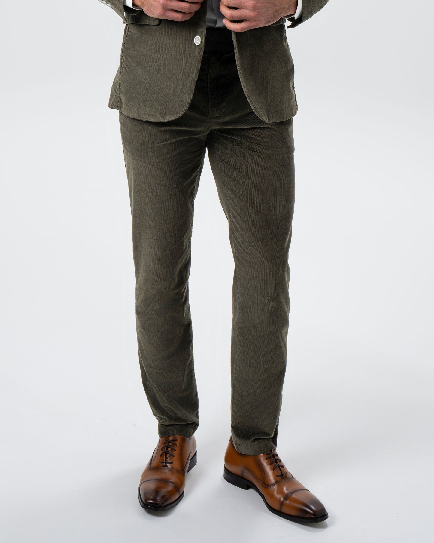 Corduroy Flat Front Waistband Pant - Dark Olive | State & Liberty Suits|Bottoms