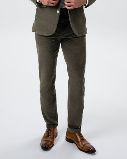 Corduroy Flat Front Waistband Pant - Dark Olive | State & Liberty Suits|Bottoms