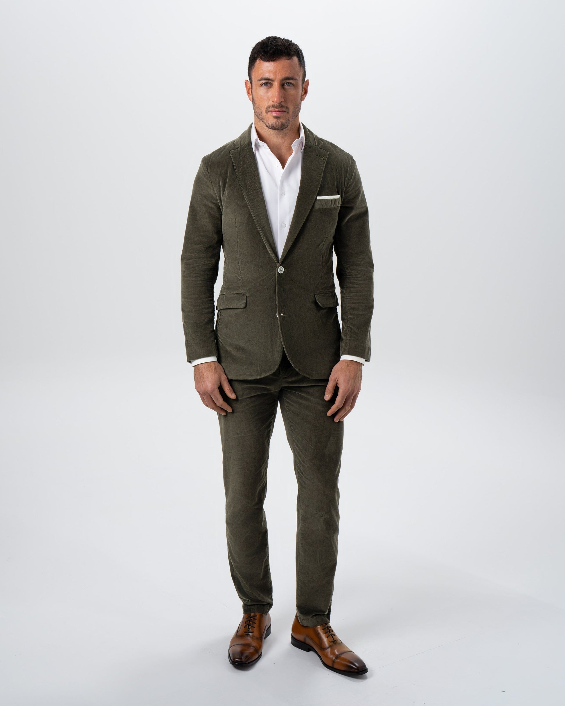 Corduroy Flat Front Waistband Pant - Dark Olive | State & Liberty Suits|Bottoms