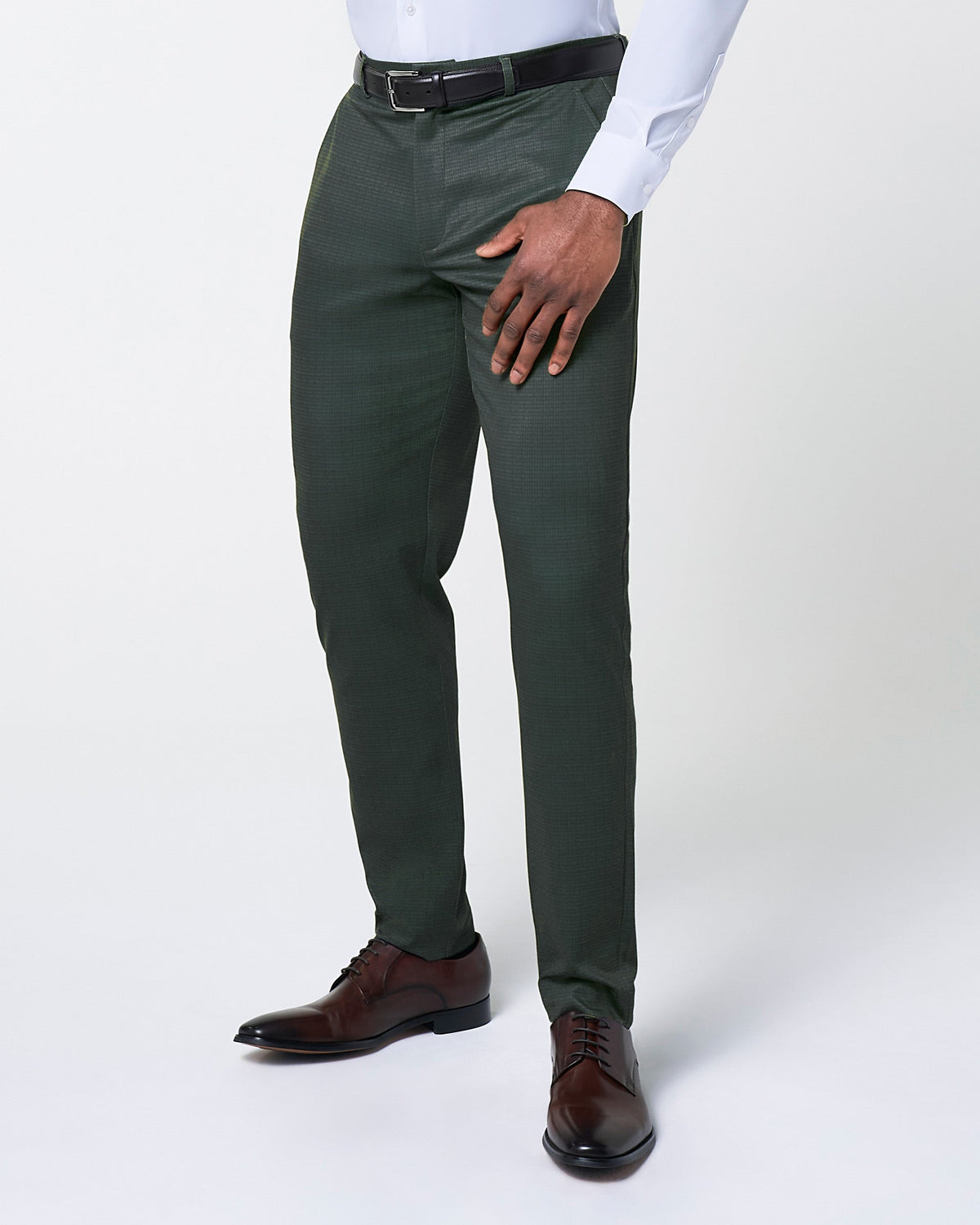 Athletic Fit Stretch Suit Pants - Army Green Microcheck | State & Liberty Suits|Bottoms