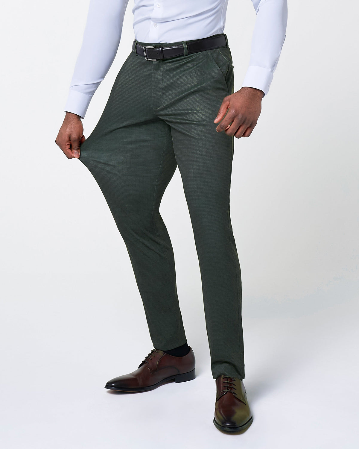 Athletic Fit Stretch Suit Pants - Army Green Microcheck | State & Liberty Suits|Bottoms