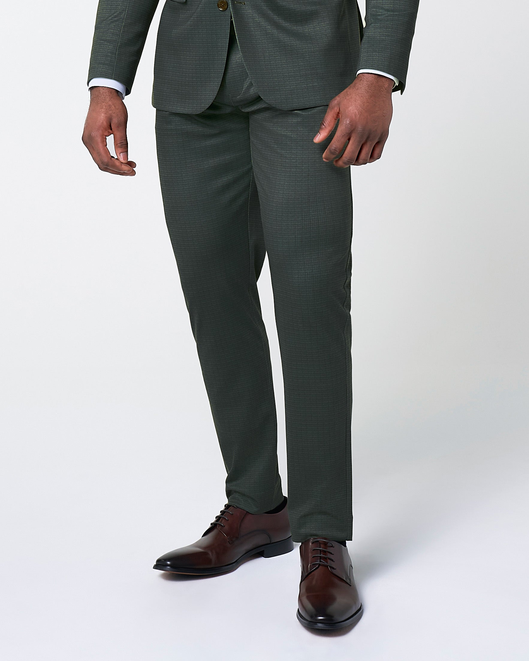 Athletic Fit Stretch Suit Pants - Army Green Microcheck | State & Liberty Suits|Bottoms