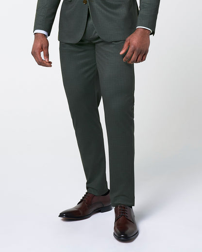 Athletic Fit Stretch Suit Pants - Army Green Microcheck | State & Liberty Suits|Bottoms