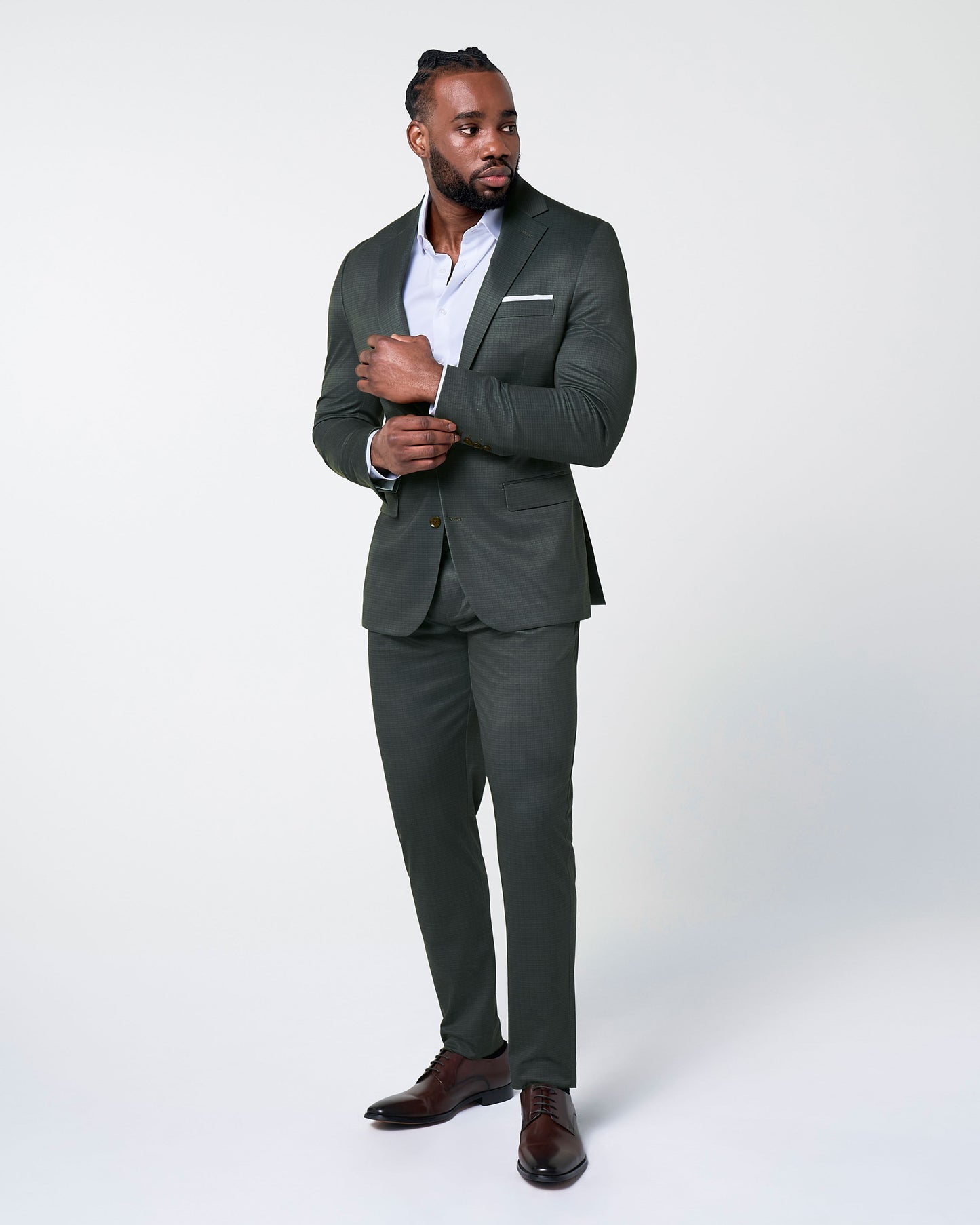 Athletic Fit Stretch Suit Pants - Army Green Microcheck | State & Liberty Suits|Bottoms