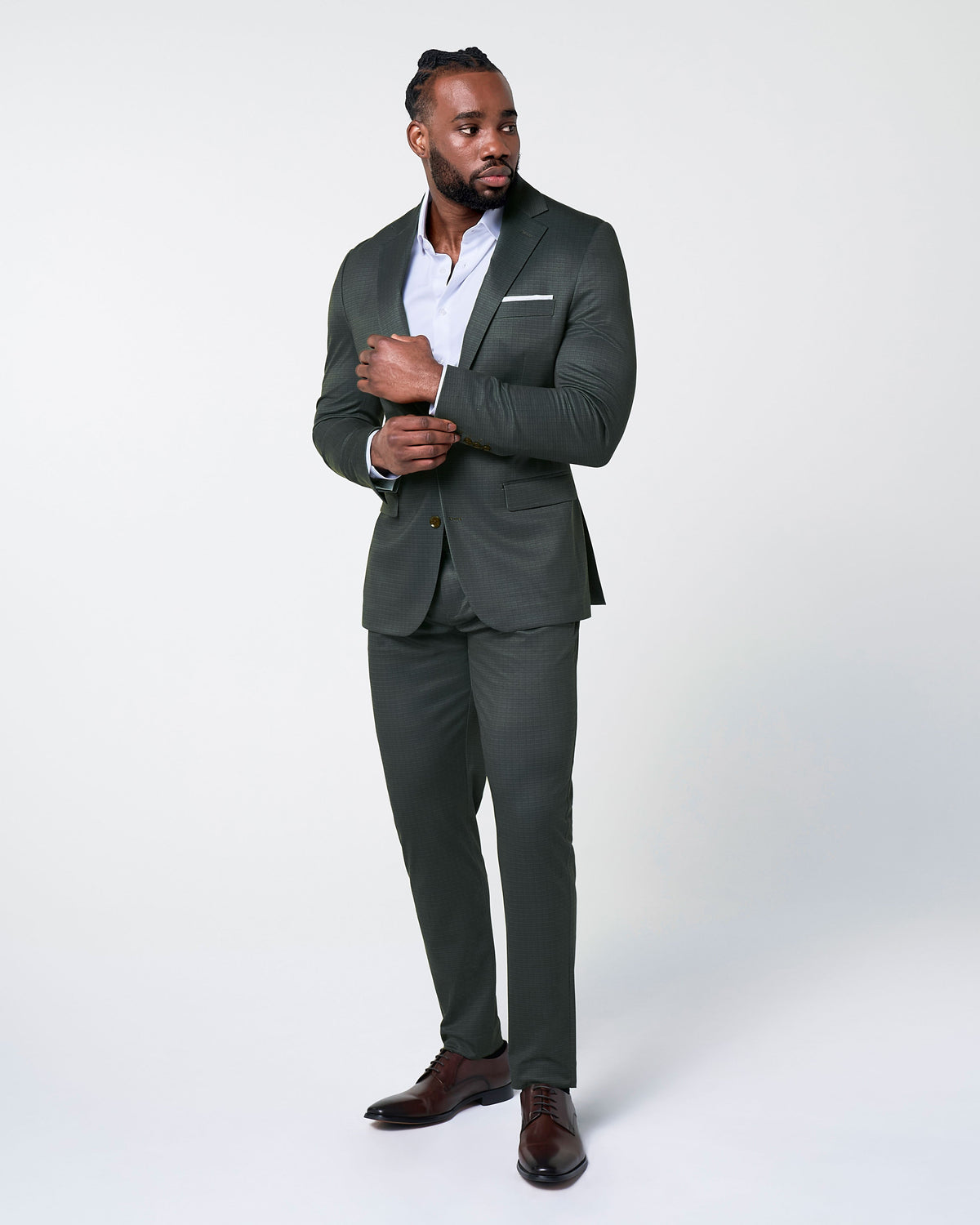 Athletic Fit Stretch Suit Pants - Army Green Microcheck | State & Liberty Suits|Bottoms
