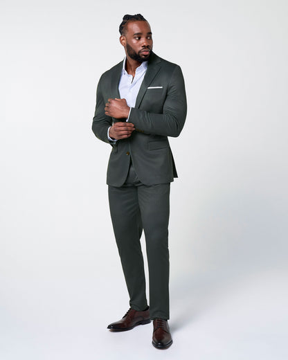 Athletic Fit Stretch Suit Pants - Army Green Microcheck | State & Liberty Suits|Bottoms