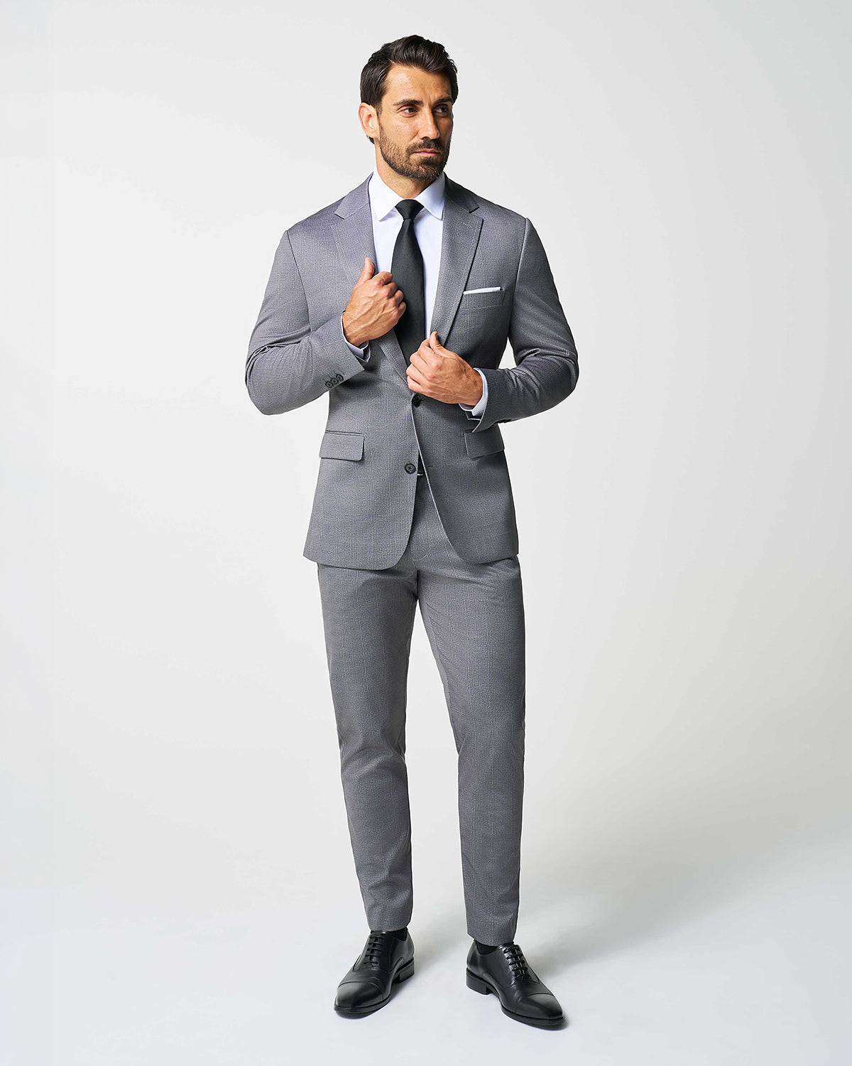Athletic Fit Stretch Suit Pants - Shadow Grey Plaid | State & Liberty Suits|Bottoms