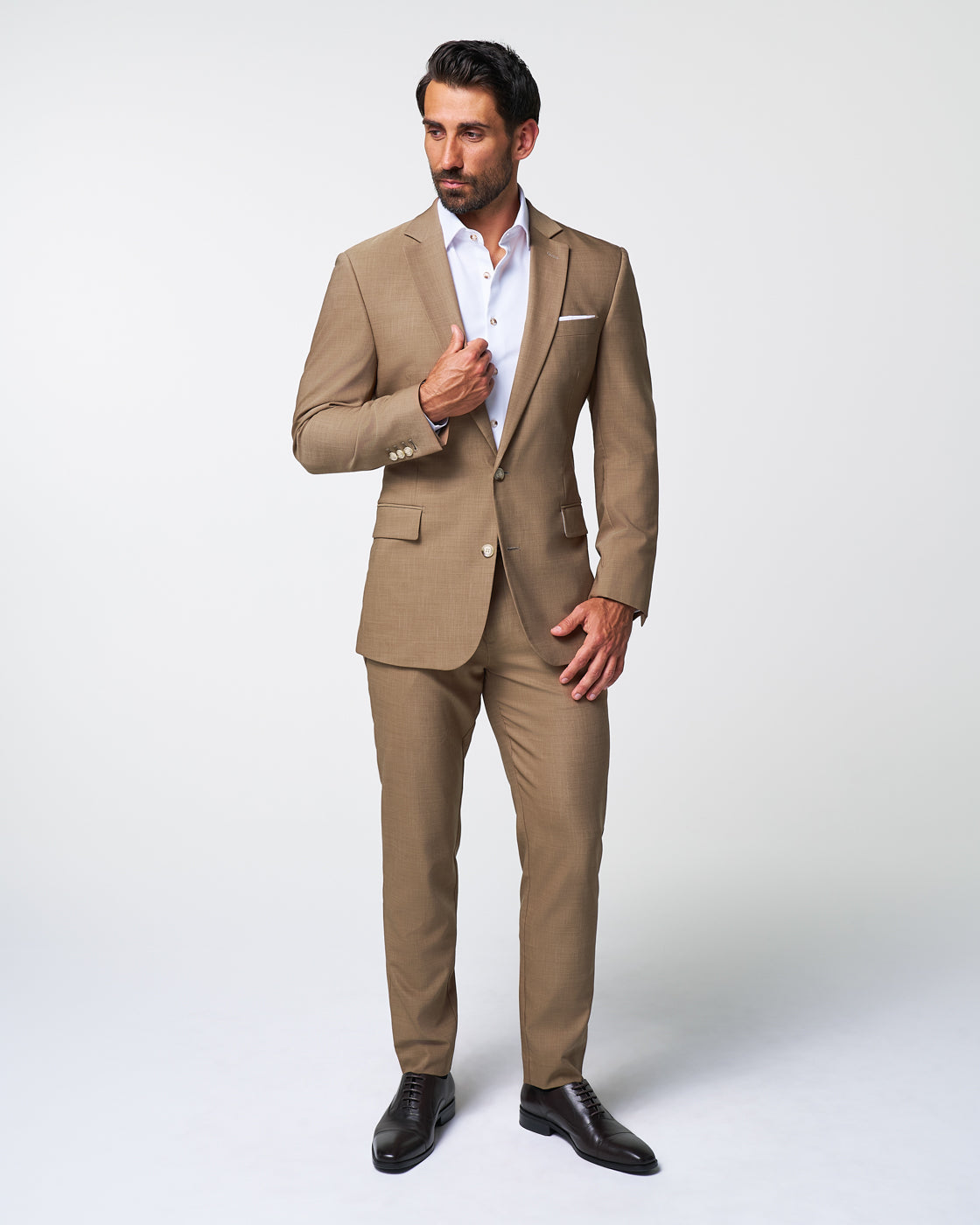 Athletic Fit Stretch Suit Pants - Heathered Cappuccino | State & Liberty Suits|Bottoms