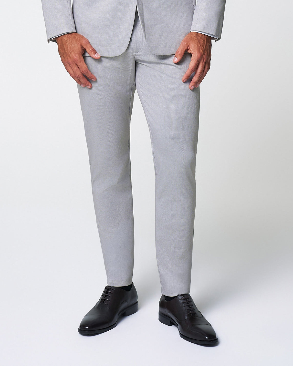 Brushed Tech Suit Pant - Light Grey Microcheck | State & Liberty Suits|Bottoms