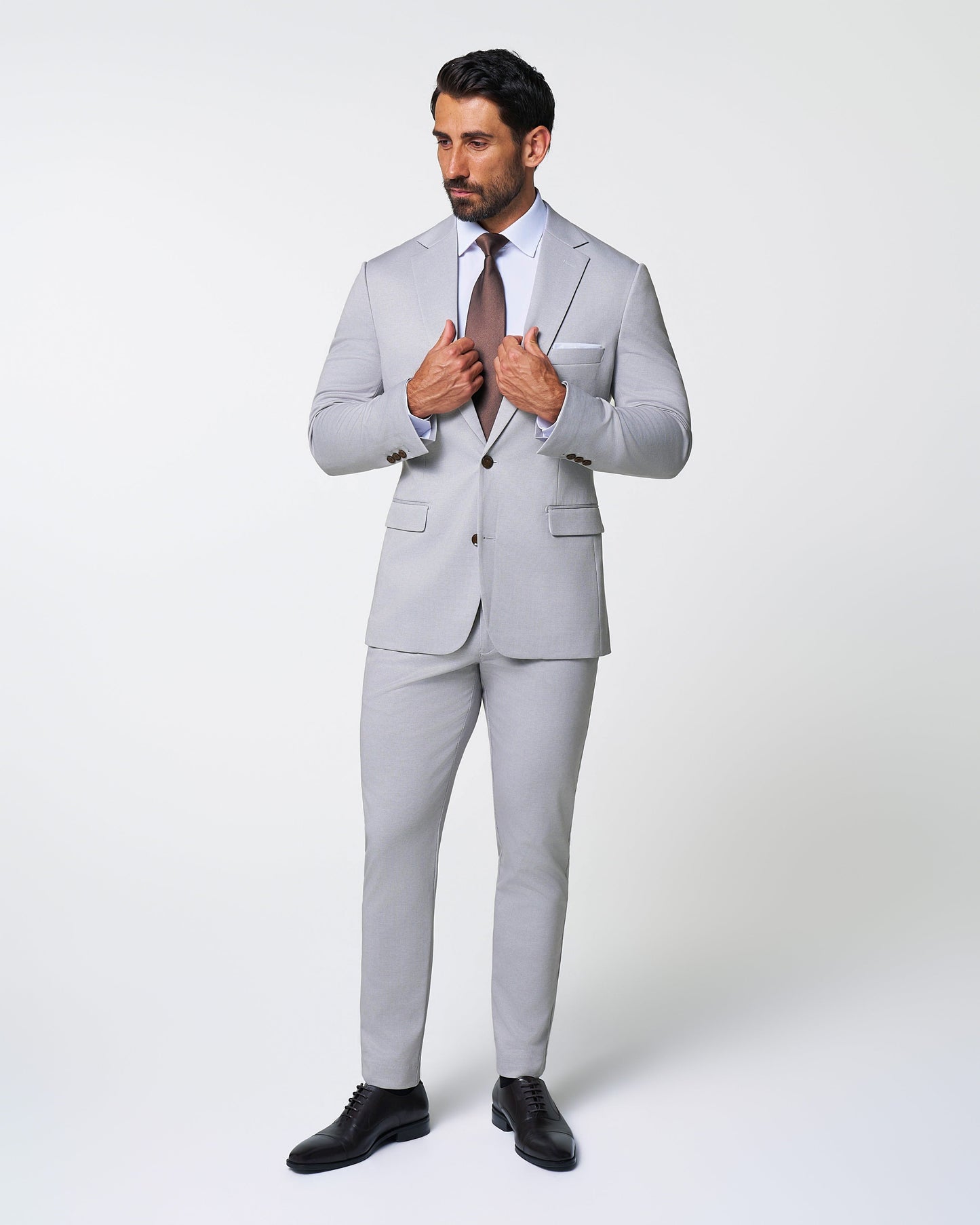Brushed Tech Suit Pant - Light Grey Microcheck | State & Liberty Suits|Bottoms