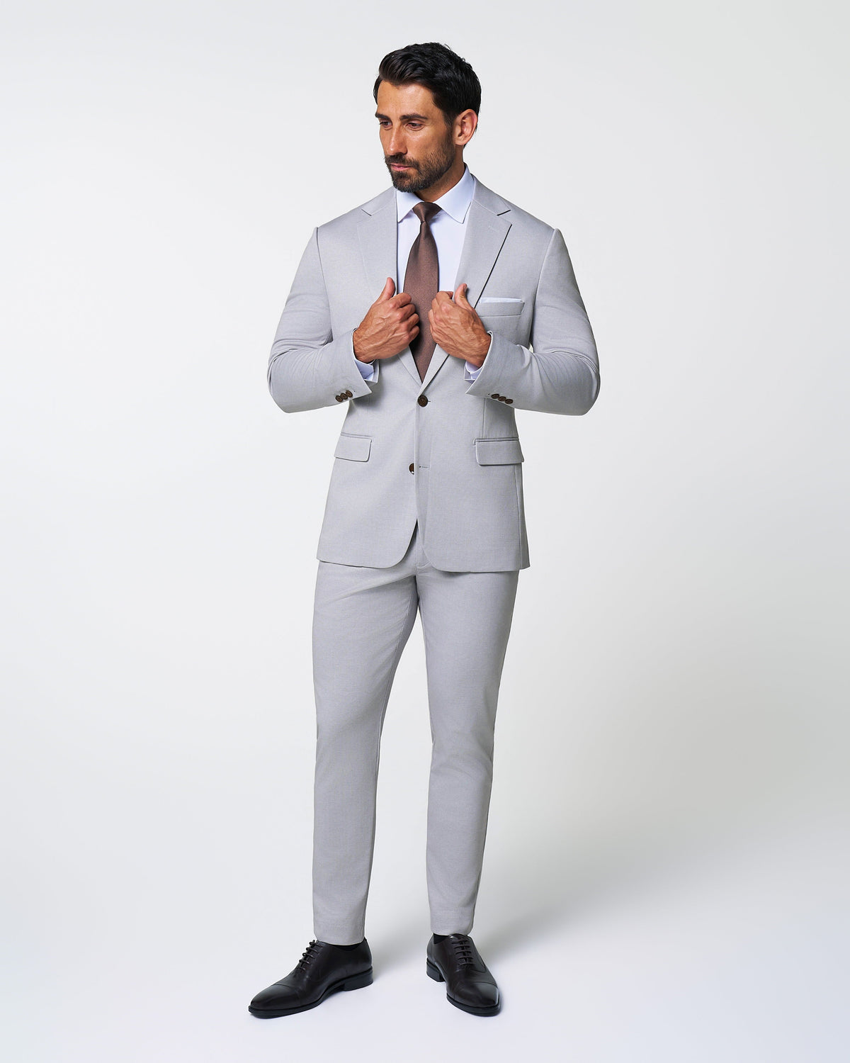 Brushed Tech Suit Pant - Light Grey Microcheck | State & Liberty Suits|Bottoms