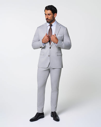 Brushed Tech Suit Pant - Light Grey Microcheck | State & Liberty Suits|Bottoms