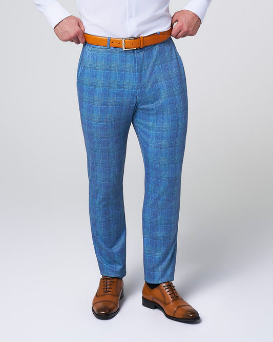 Brushed Tech Suit Pant - Electric Blue Plaid | State & Liberty Suits|Bottoms