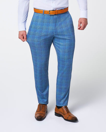 Brushed Tech Suit Pant - Electric Blue Plaid | State & Liberty Suits|Bottoms