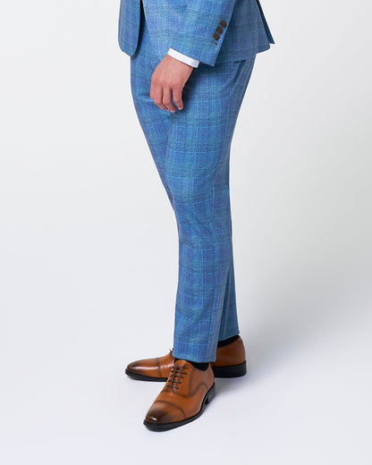 Brushed Tech Suit Pant - Electric Blue Plaid | State & Liberty Suits|Bottoms