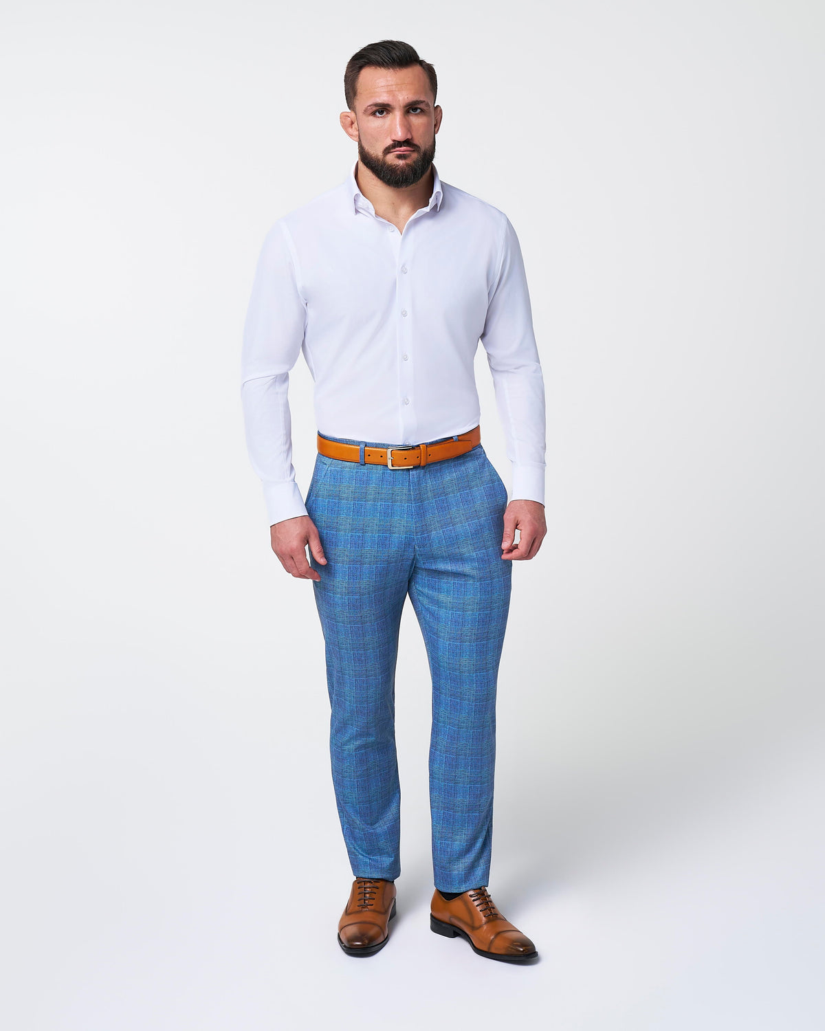 Brushed Tech Suit Pant - Electric Blue Plaid | State & Liberty Suits|Bottoms