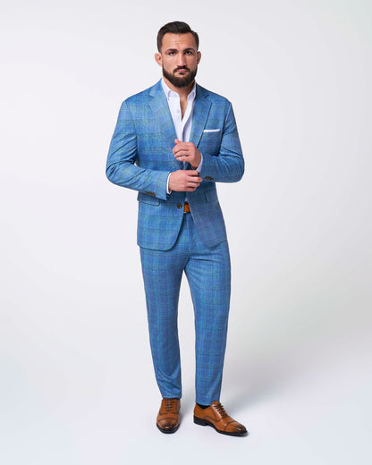 Brushed Tech Suit Pant - Electric Blue Plaid | State & Liberty Suits|Bottoms