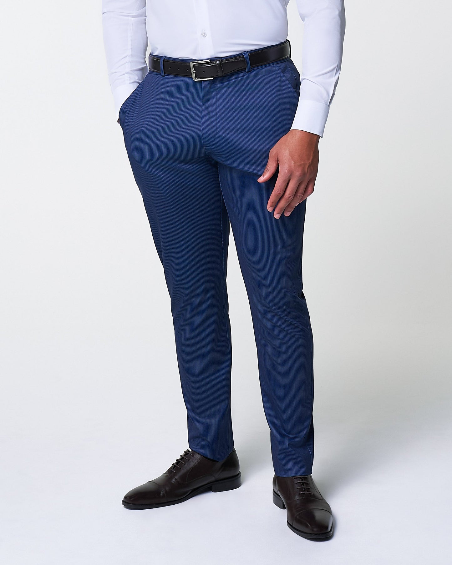 Athletic Fit Stretch Suit Pants - Navy & White Stripe | State & Liberty Suits|Bottoms